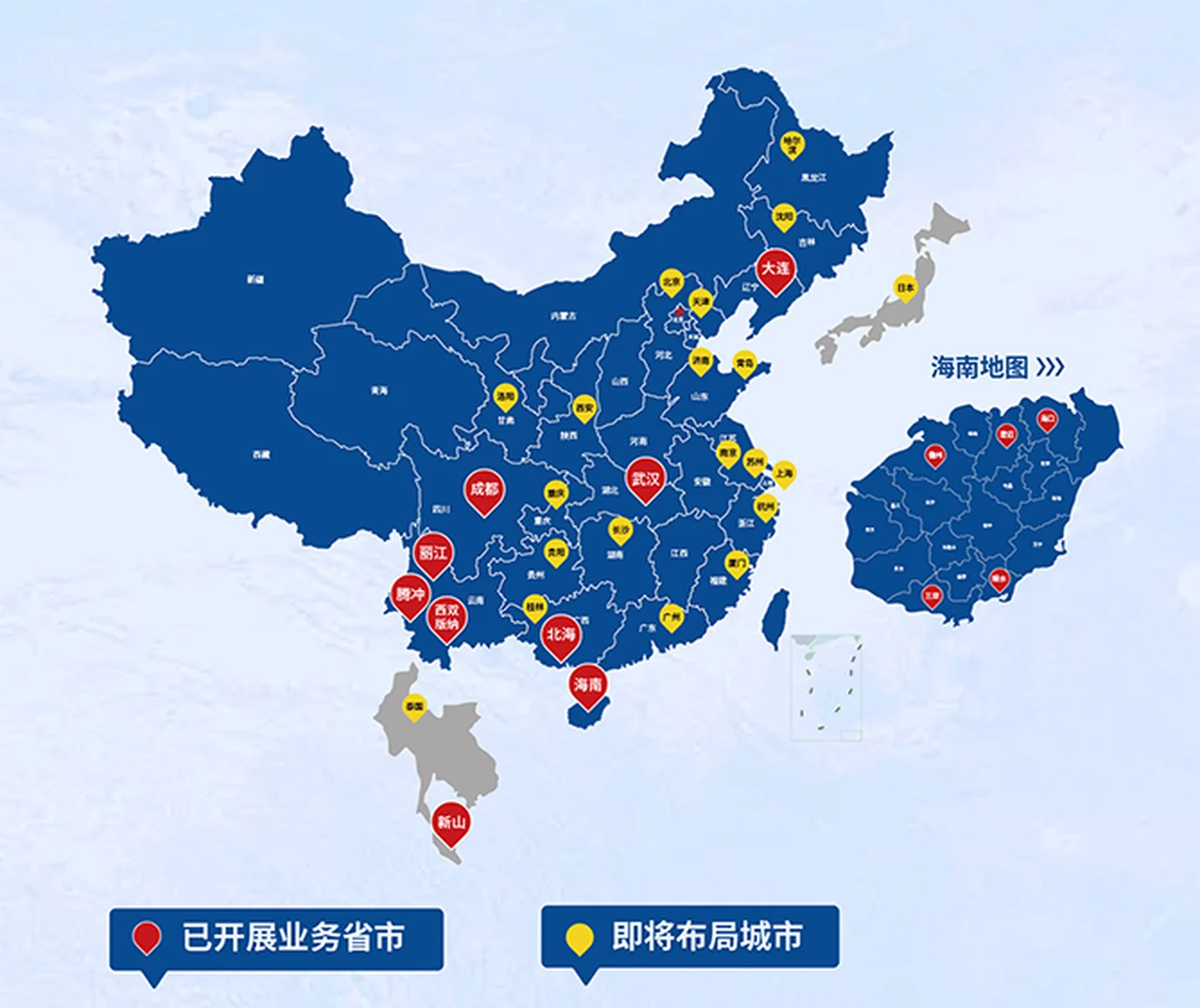 来咖月租业务覆盖地图：已开展业务省市与即将布局城市